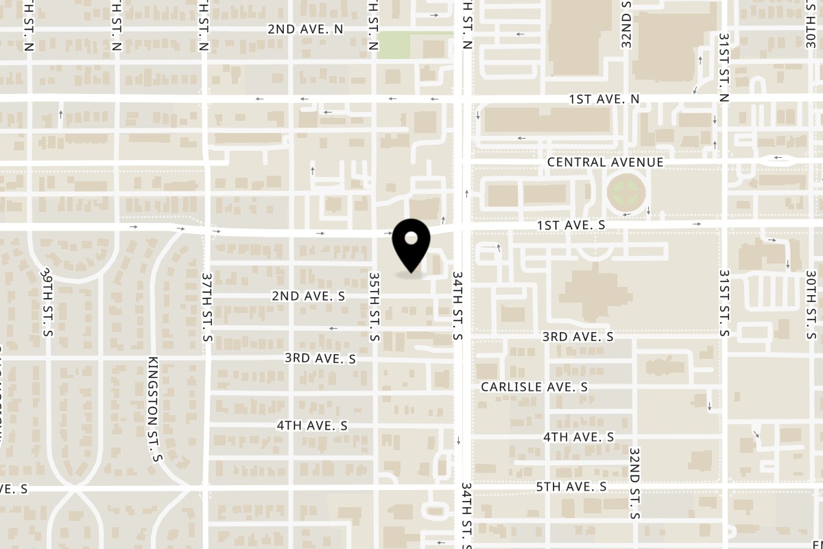 Map showing the location of Torch Grill & Chill St. Petersburg on 101 34th St S in St. Petersburg